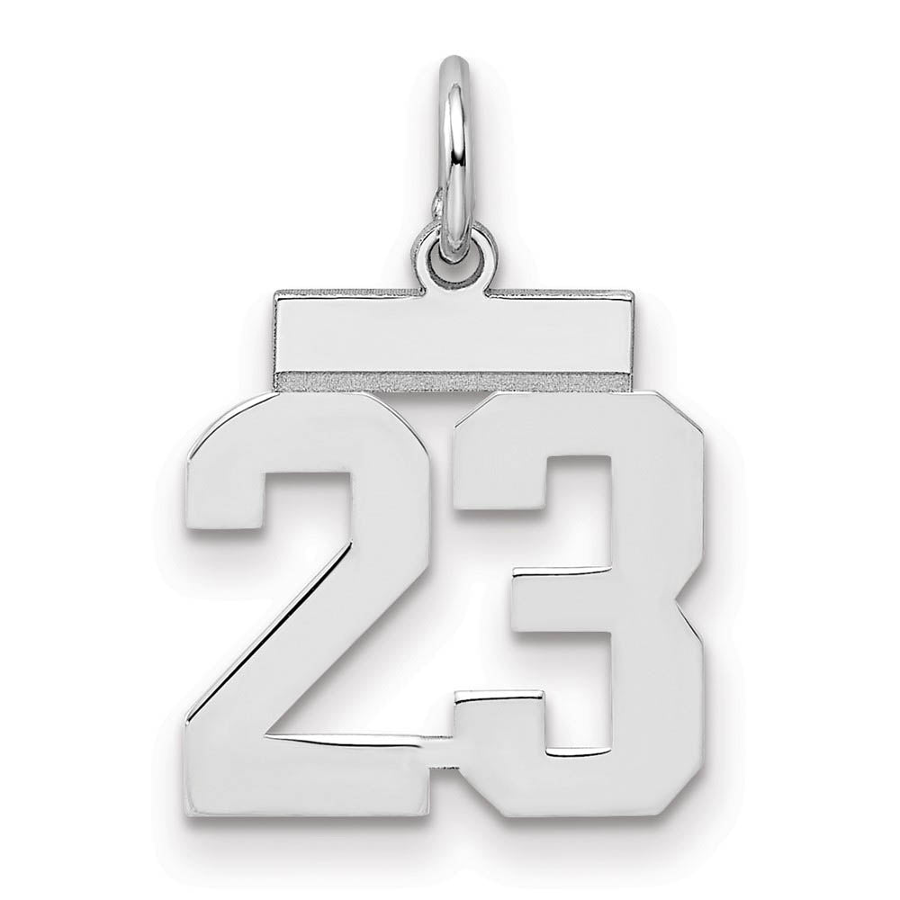 Sterling Silver, Athletic Collection, Small Polished Number 23 Pendant, Item P10407-23 by The Black Bow Jewelry Co.