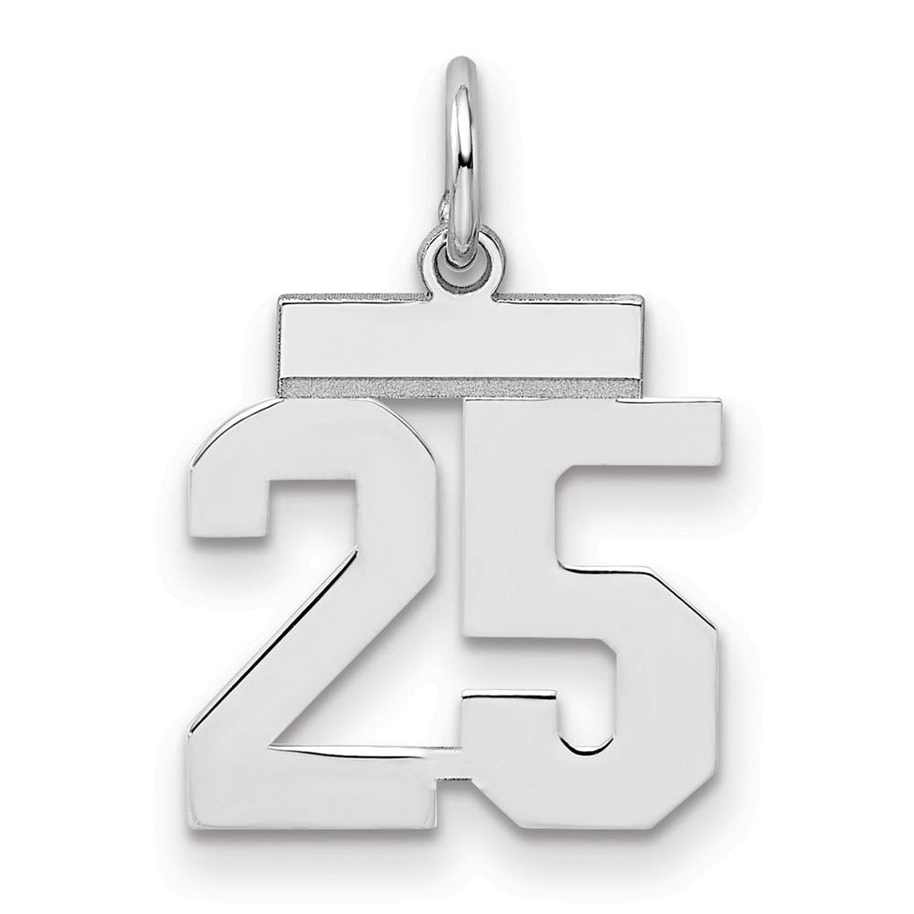 Sterling Silver, Athletic Collection, Small Polished Number 25 Pendant, Item P10407-25 by The Black Bow Jewelry Co.