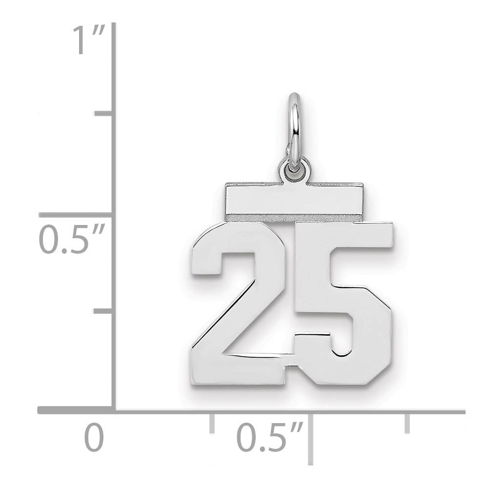 Alternate view of the Sterling Silver, Athletic Collection, Small Polished Number 25 Pendant by The Black Bow Jewelry Co.