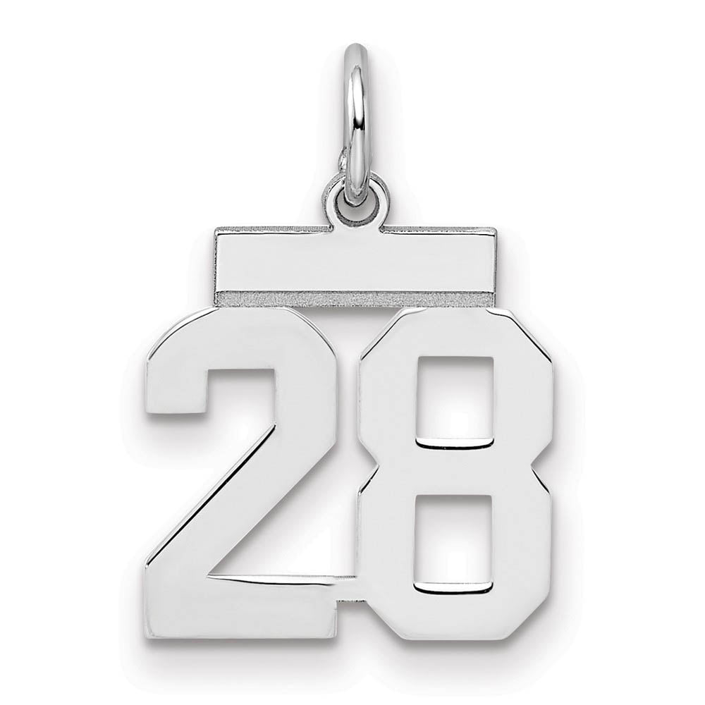 Sterling Silver, Athletic Collection, Small Polished Number 28 Pendant, Item P10407-28 by The Black Bow Jewelry Co.