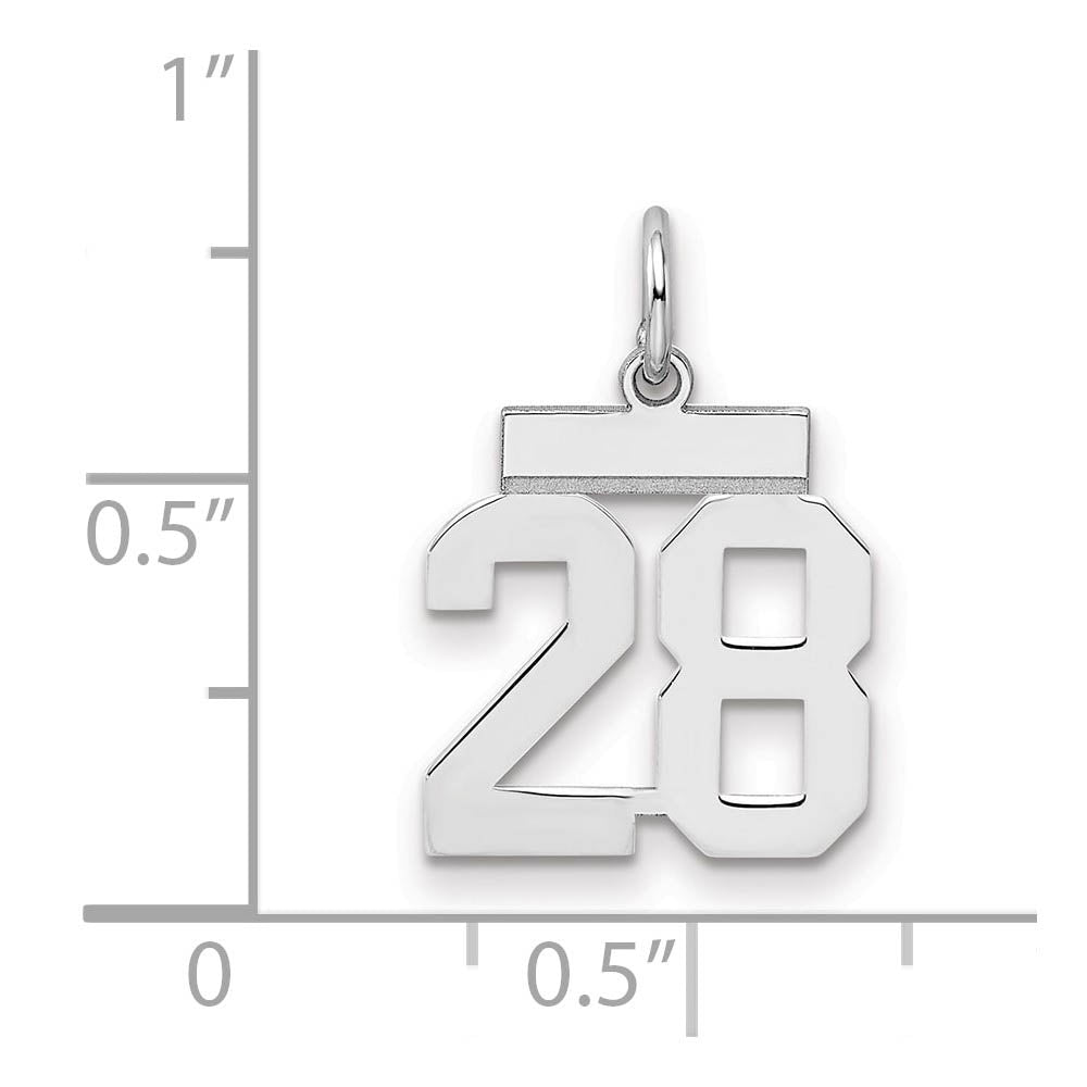 Alternate view of the Sterling Silver, Athletic Collection, Small Polished Number 28 Pendant by The Black Bow Jewelry Co.
