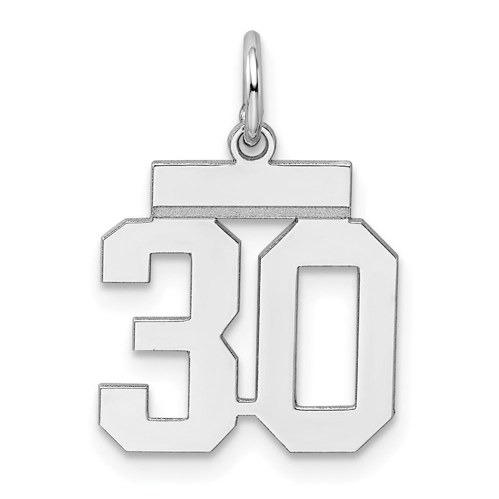 Sterling Silver, Athletic Collection, Small Polished Number 30 Pendant, Item P10407-30 by The Black Bow Jewelry Co.