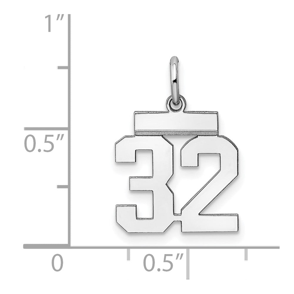 Alternate view of the Sterling Silver, Athletic Collection, Small Polished Number 32 Pendant by The Black Bow Jewelry Co.