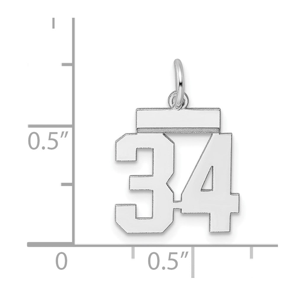 Alternate view of the Sterling Silver, Athletic Collection, Small Polished Number 34 Pendant by The Black Bow Jewelry Co.