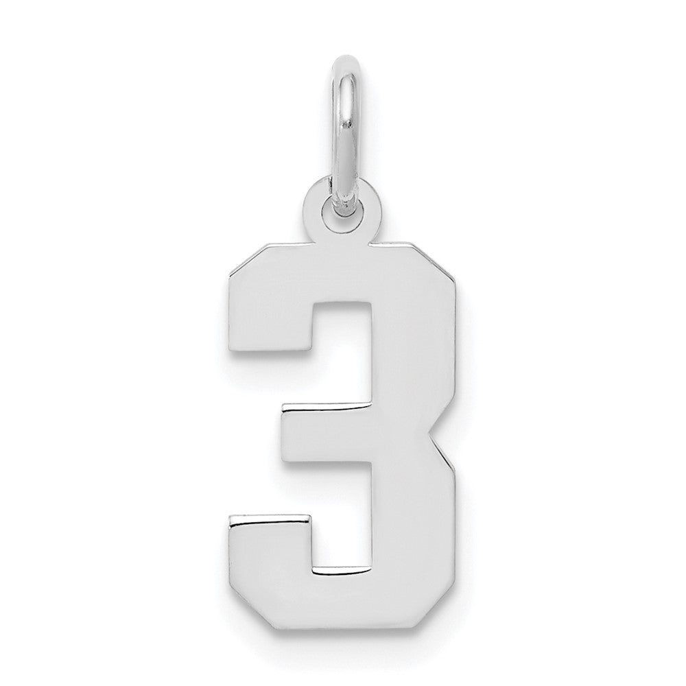 Sterling Silver, Athletic Collection, Small Polished Number 3 Pendant, Item P10407-3 by The Black Bow Jewelry Co.