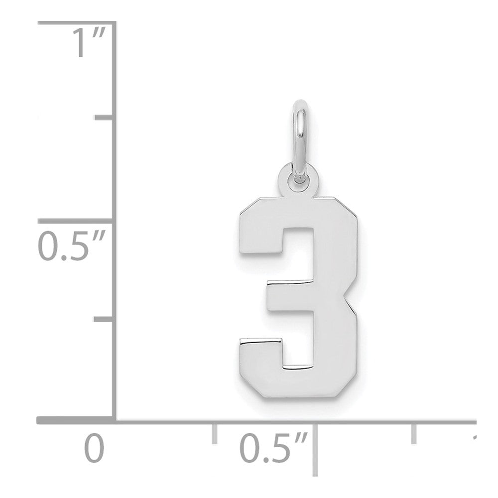 Alternate view of the Sterling Silver, Athletic Collection, Small Polished Number 3 Pendant by The Black Bow Jewelry Co.