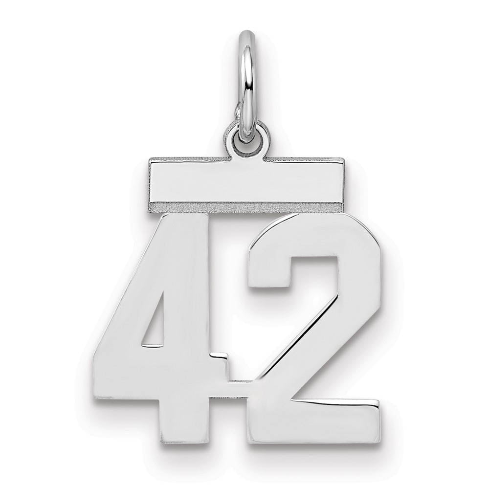 Sterling Silver, Athletic Collection, Small Polished Number 42 Pendant, Item P10407-42 by The Black Bow Jewelry Co.