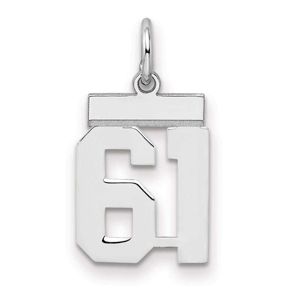 Sterling Silver, Athletic Collection, Small Polished Number 61 Pendant, Item P10407-61 by The Black Bow Jewelry Co.