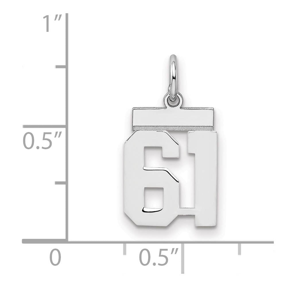 Alternate view of the Sterling Silver, Athletic Collection, Small Polished Number 61 Pendant by The Black Bow Jewelry Co.