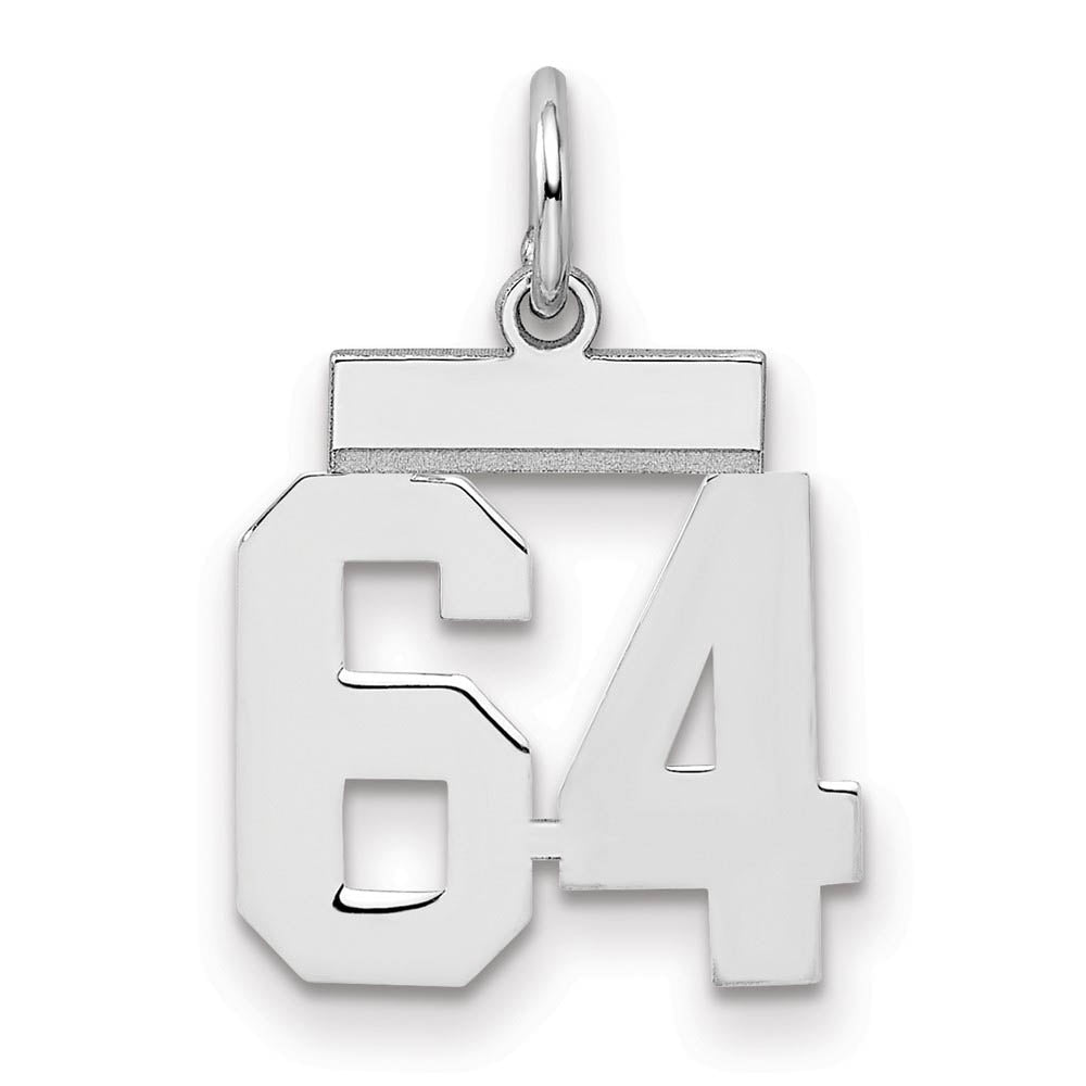 Sterling Silver, Athletic Collection, Small Polished Number 64 Pendant, Item P10407-64 by The Black Bow Jewelry Co.
