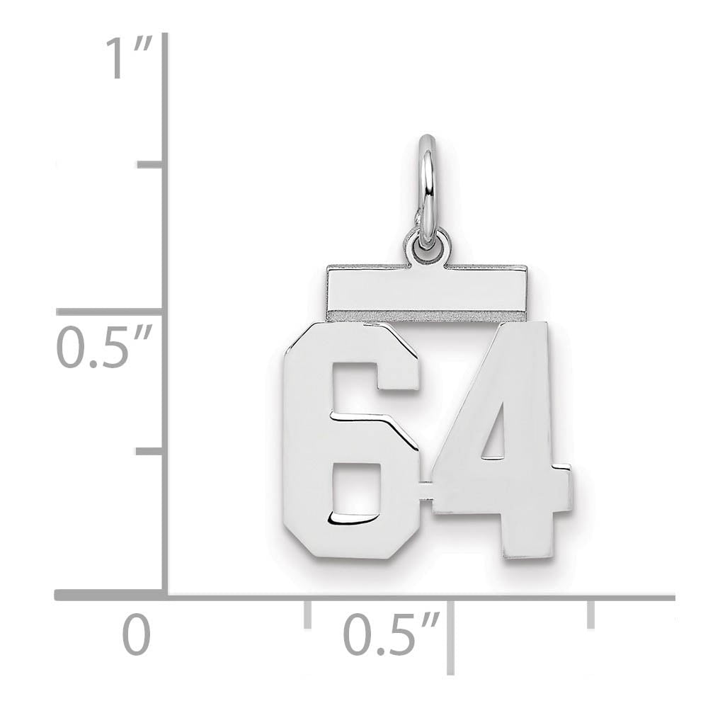 Alternate view of the Sterling Silver, Athletic Collection, Small Polished Number 64 Pendant by The Black Bow Jewelry Co.