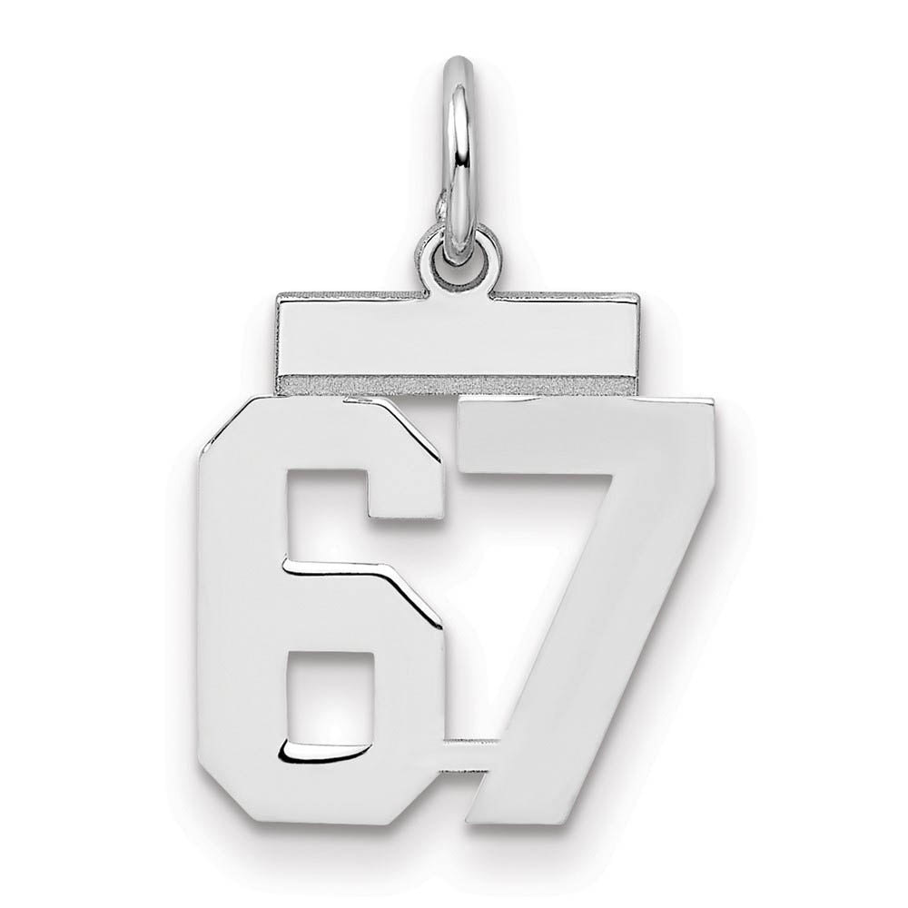 Sterling Silver, Athletic Collection, Small Polished Number 67 Pendant, Item P10407-67 by The Black Bow Jewelry Co.