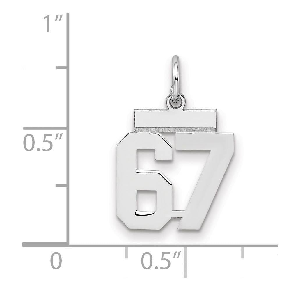 Alternate view of the Sterling Silver, Athletic Collection, Small Polished Number 67 Pendant by The Black Bow Jewelry Co.