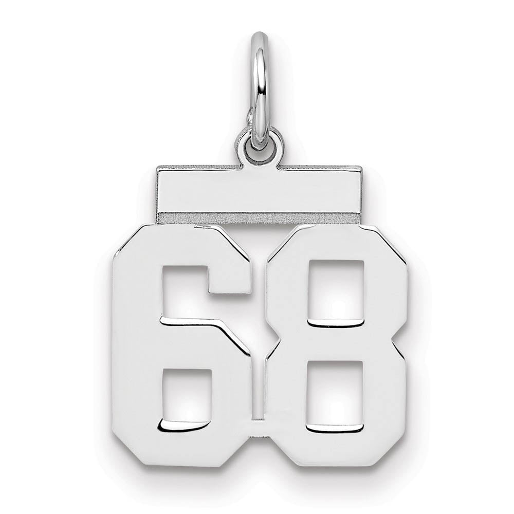 Sterling Silver, Athletic Collection, Small Polished Number 68 Pendant, Item P10407-68 by The Black Bow Jewelry Co.