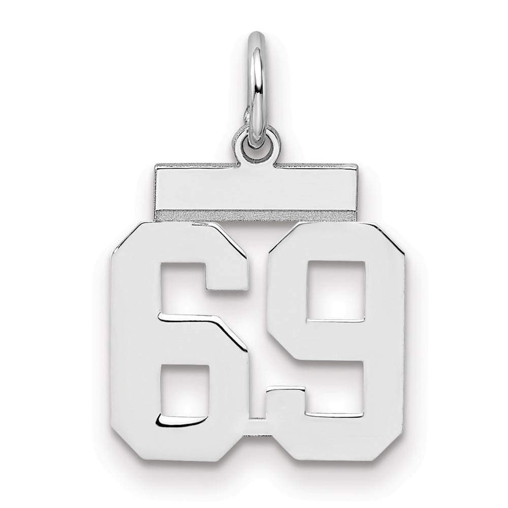 Sterling Silver, Athletic Collection, Small Polished Number 69 Pendant, Item P10407-69 by The Black Bow Jewelry Co.