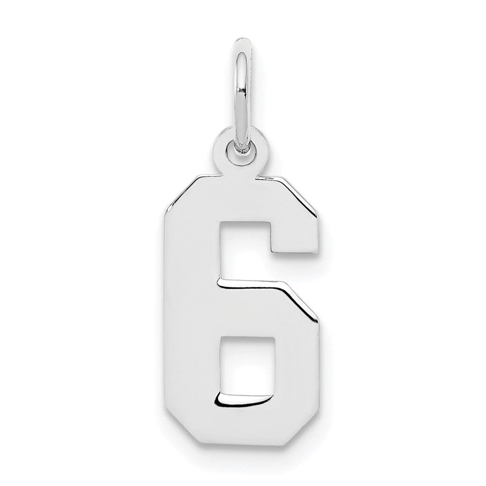 Sterling Silver, Athletic Collection, Small Polished Number 6 Pendant, Item P10407-6 by The Black Bow Jewelry Co.