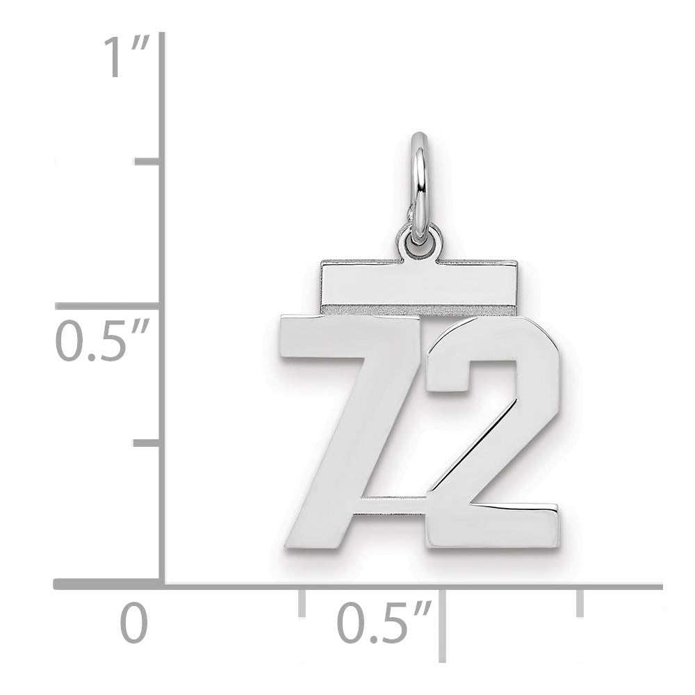 Alternate view of the Sterling Silver, Athletic Collection, Small Polished Number 72 Pendant by The Black Bow Jewelry Co.
