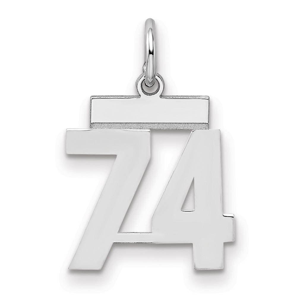 Sterling Silver, Athletic Collection, Small Polished Number 74 Pendant, Item P10407-74 by The Black Bow Jewelry Co.