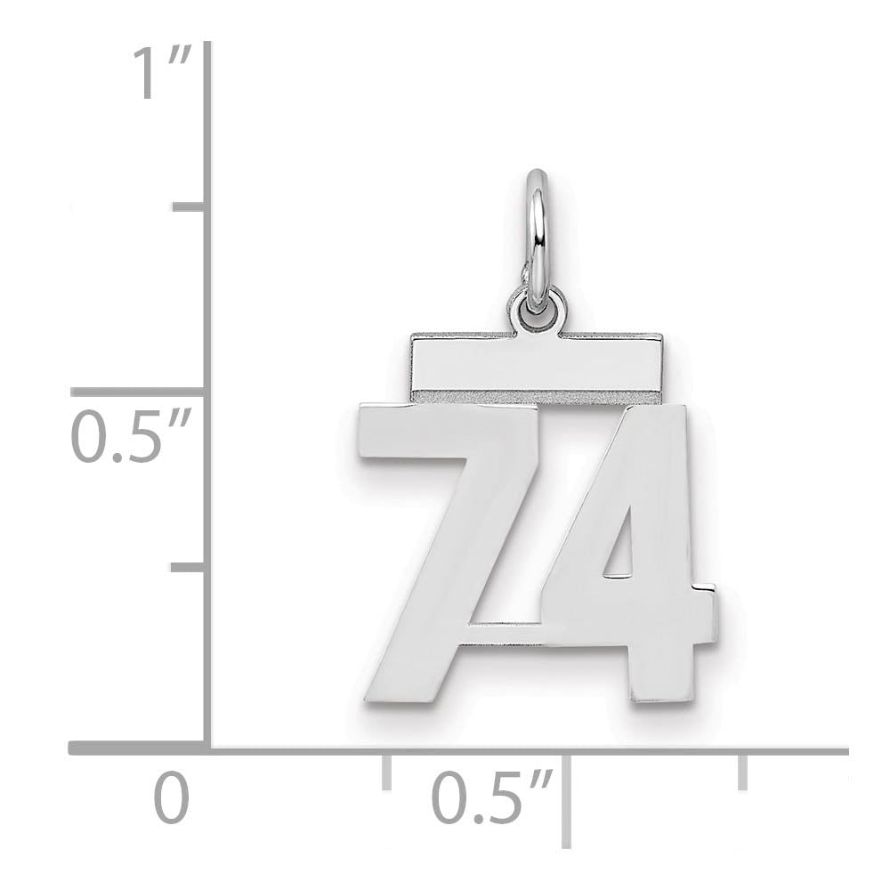 Alternate view of the Sterling Silver, Athletic Collection, Small Polished Number 74 Pendant by The Black Bow Jewelry Co.