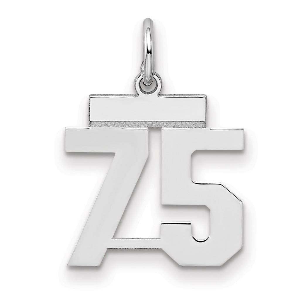 Sterling Silver, Athletic Collection, Small Polished Number 75 Pendant, Item P10407-75 by The Black Bow Jewelry Co.