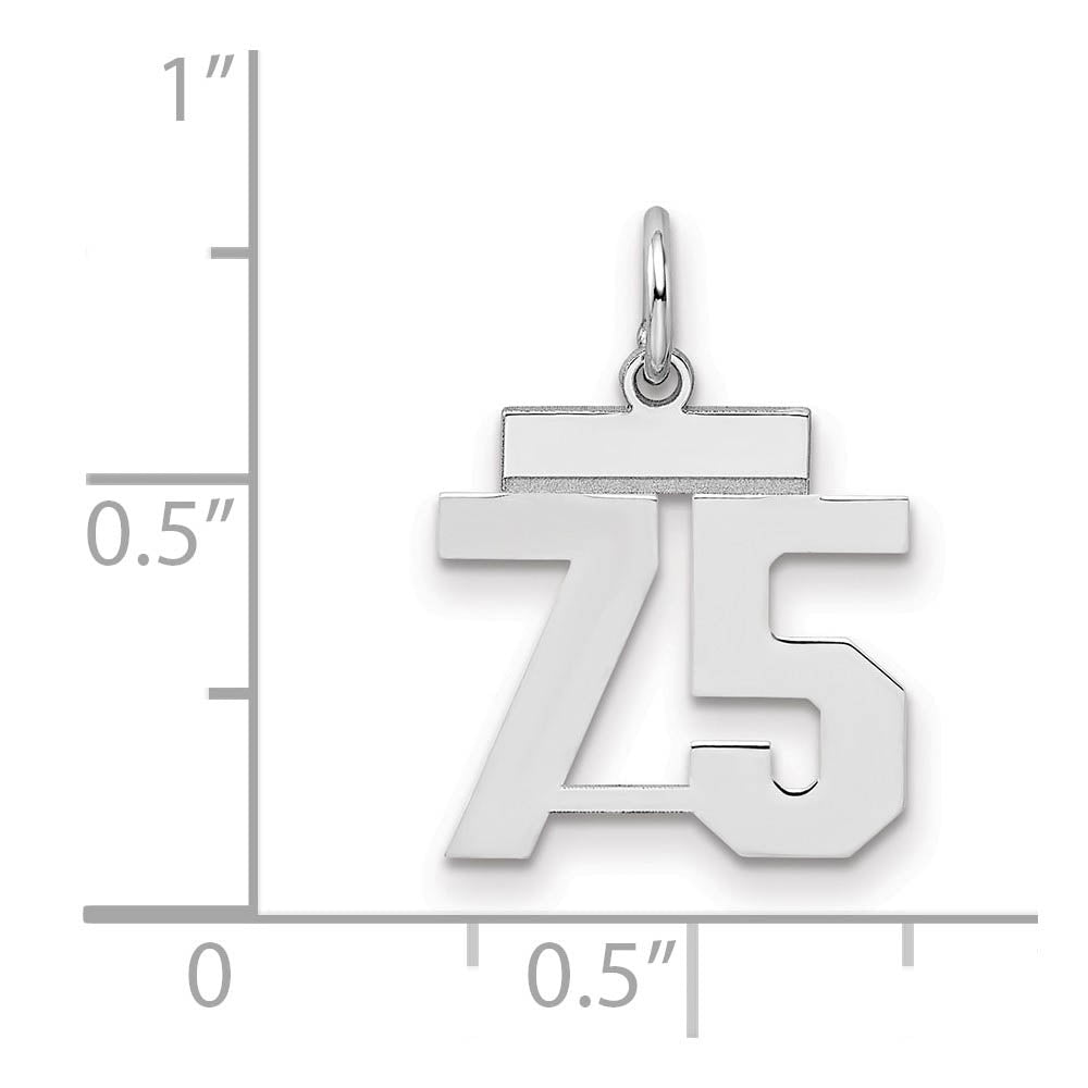 Alternate view of the Sterling Silver, Athletic Collection, Small Polished Number 75 Pendant by The Black Bow Jewelry Co.