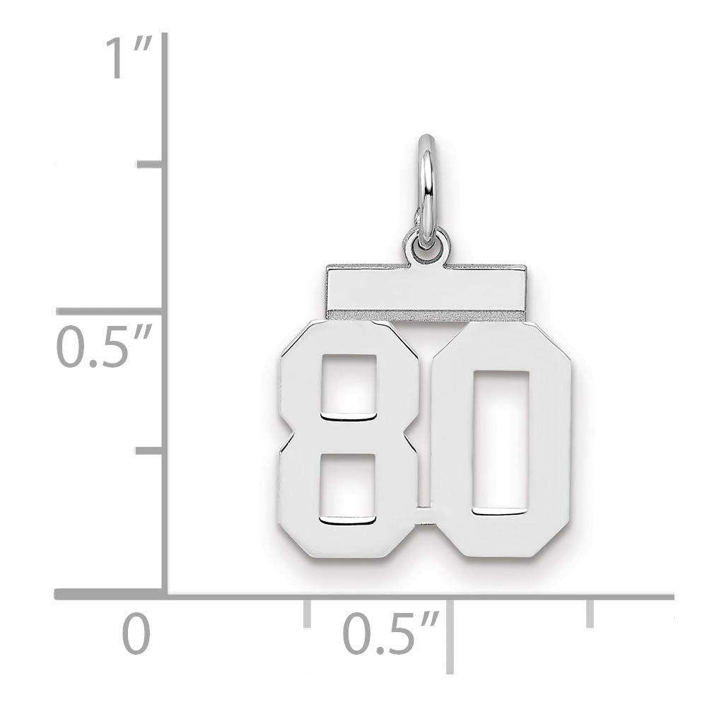 Alternate view of the Sterling Silver, Athletic Collection, Small Polished Number 80 Pendant by The Black Bow Jewelry Co.