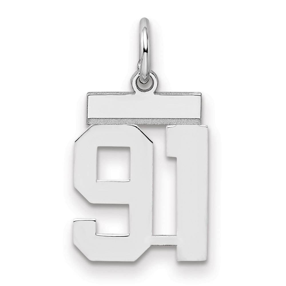 Sterling Silver, Athletic Collection, Small Polished Number 91 Pendant, Item P10407-91 by The Black Bow Jewelry Co.