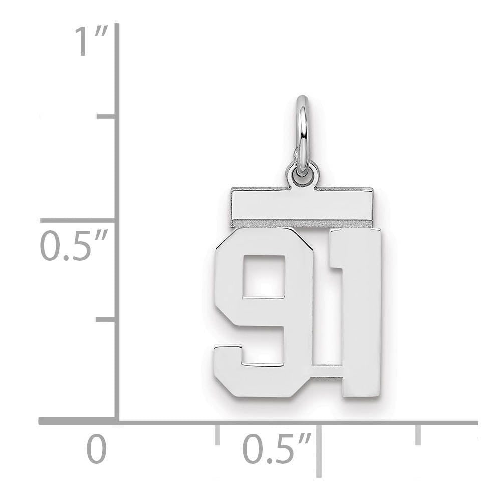 Alternate view of the Sterling Silver, Athletic Collection, Small Polished Number 91 Pendant by The Black Bow Jewelry Co.