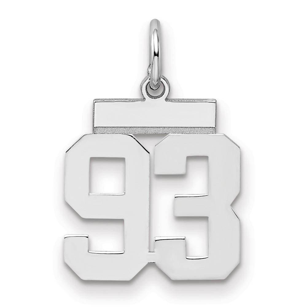 Sterling Silver, Athletic Collection, Small Polished Number 93 Pendant, Item P10407-93 by The Black Bow Jewelry Co.