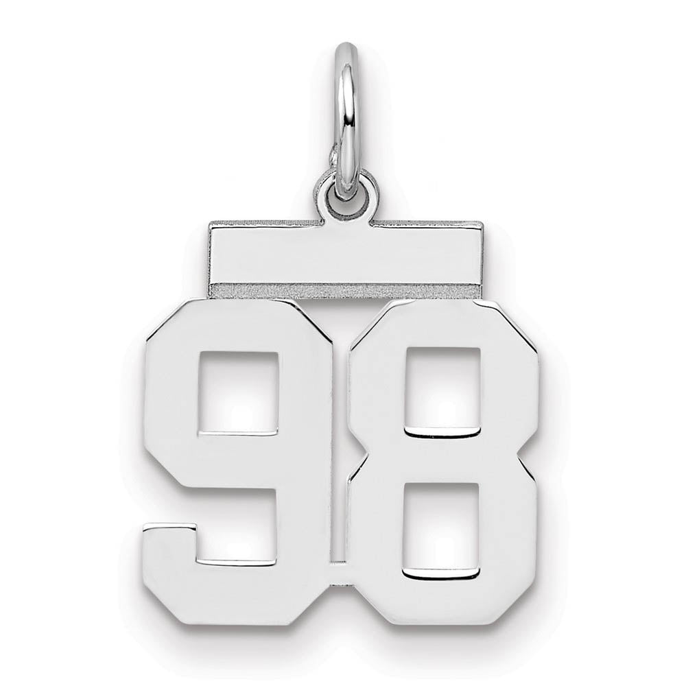 Sterling Silver, Athletic Collection, Small Polished Number 98 Pendant, Item P10407-98 by The Black Bow Jewelry Co.