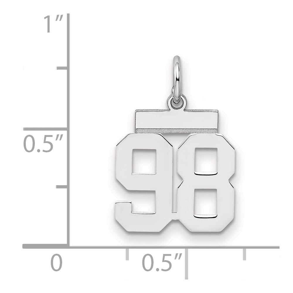 Alternate view of the Sterling Silver, Athletic Collection, Small Polished Number 98 Pendant by The Black Bow Jewelry Co.