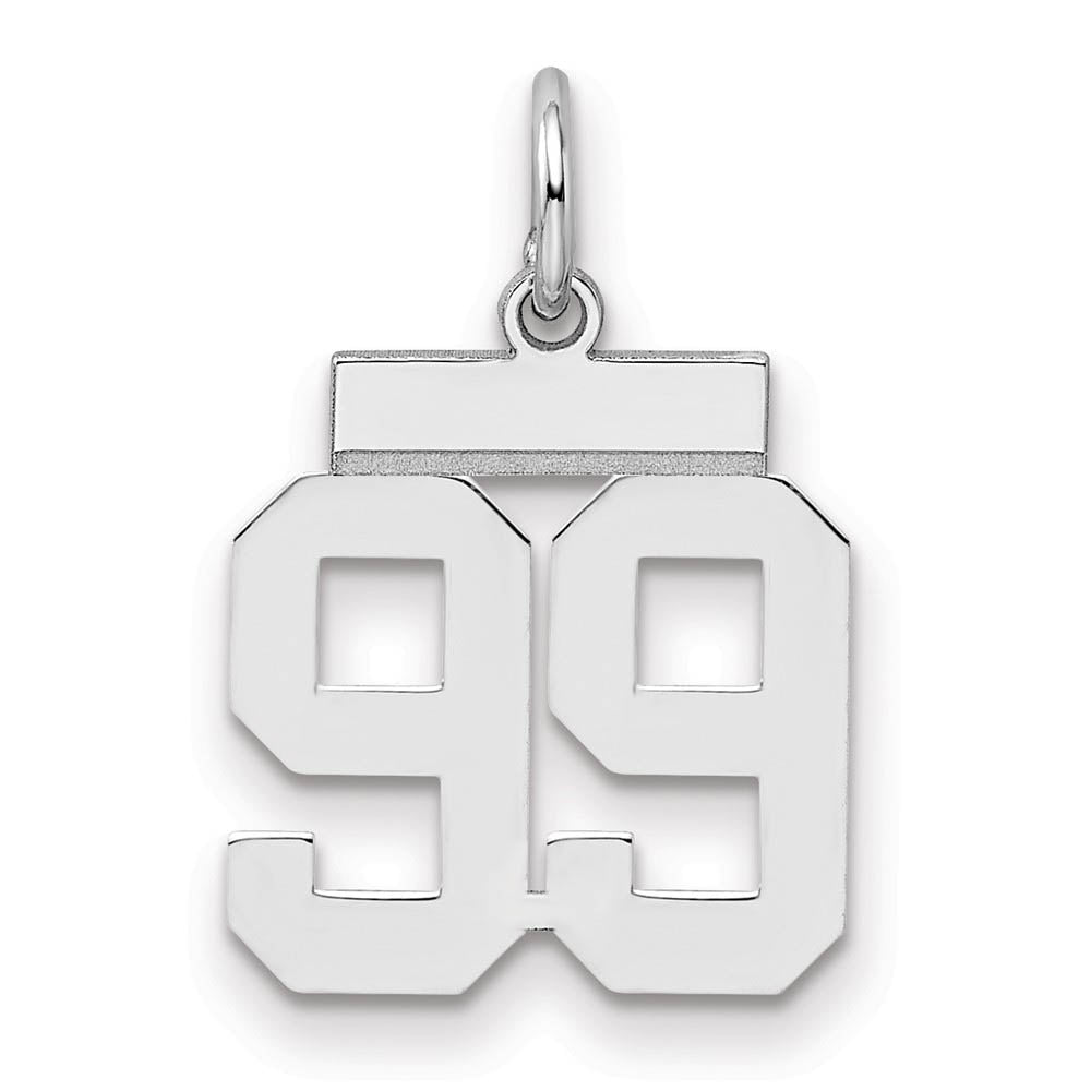 Sterling Silver, Athletic Collection, Small Polished Number 99 Pendant, Item P10407-99 by The Black Bow Jewelry Co.