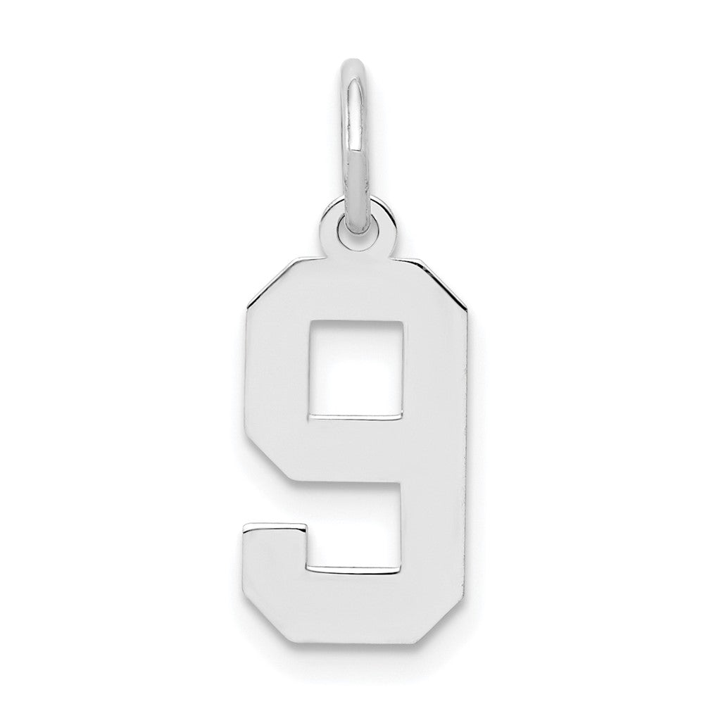 Sterling Silver, Athletic Collection, Small Polished Number 9 Pendant, Item P10407-9 by The Black Bow Jewelry Co.