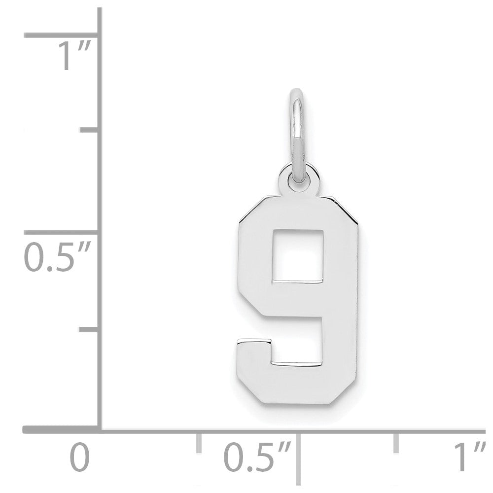 Alternate view of the Sterling Silver, Athletic Collection, Small Polished Number 9 Pendant by The Black Bow Jewelry Co.