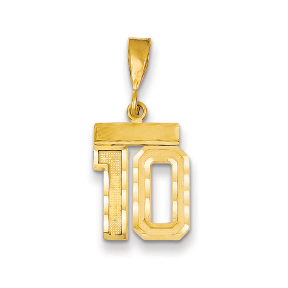 14k Yellow Gold, Varsity Collection, Small D/C Pendant Number 10, Item P10408-10 by The Black Bow Jewelry Co.