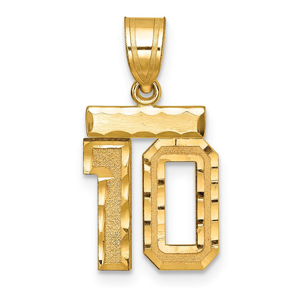 14k Yellow Gold, Varsity Collection, Small D/C Pendant Number 10, Item P10408-10 by The Black Bow Jewelry Co.