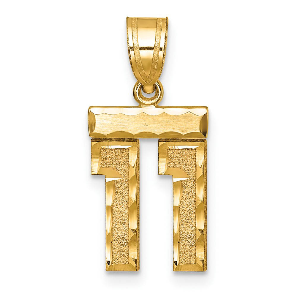 14k Yellow Gold, Varsity Collection, Small D/C Pendant Number 11, Item P10408-11 by The Black Bow Jewelry Co.