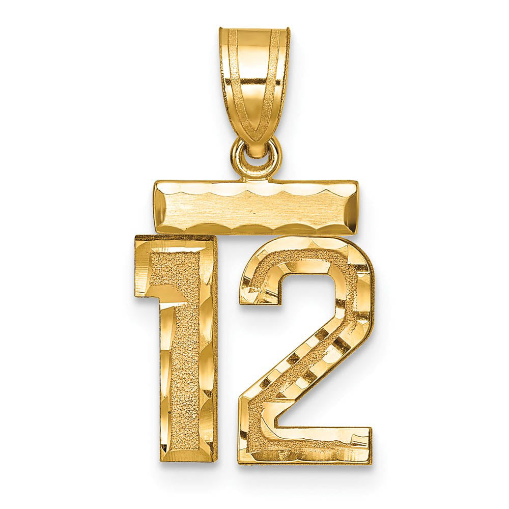 14k Yellow Gold, Varsity Collection, Small D/C Pendant Number 12, Item P10408-12 by The Black Bow Jewelry Co.