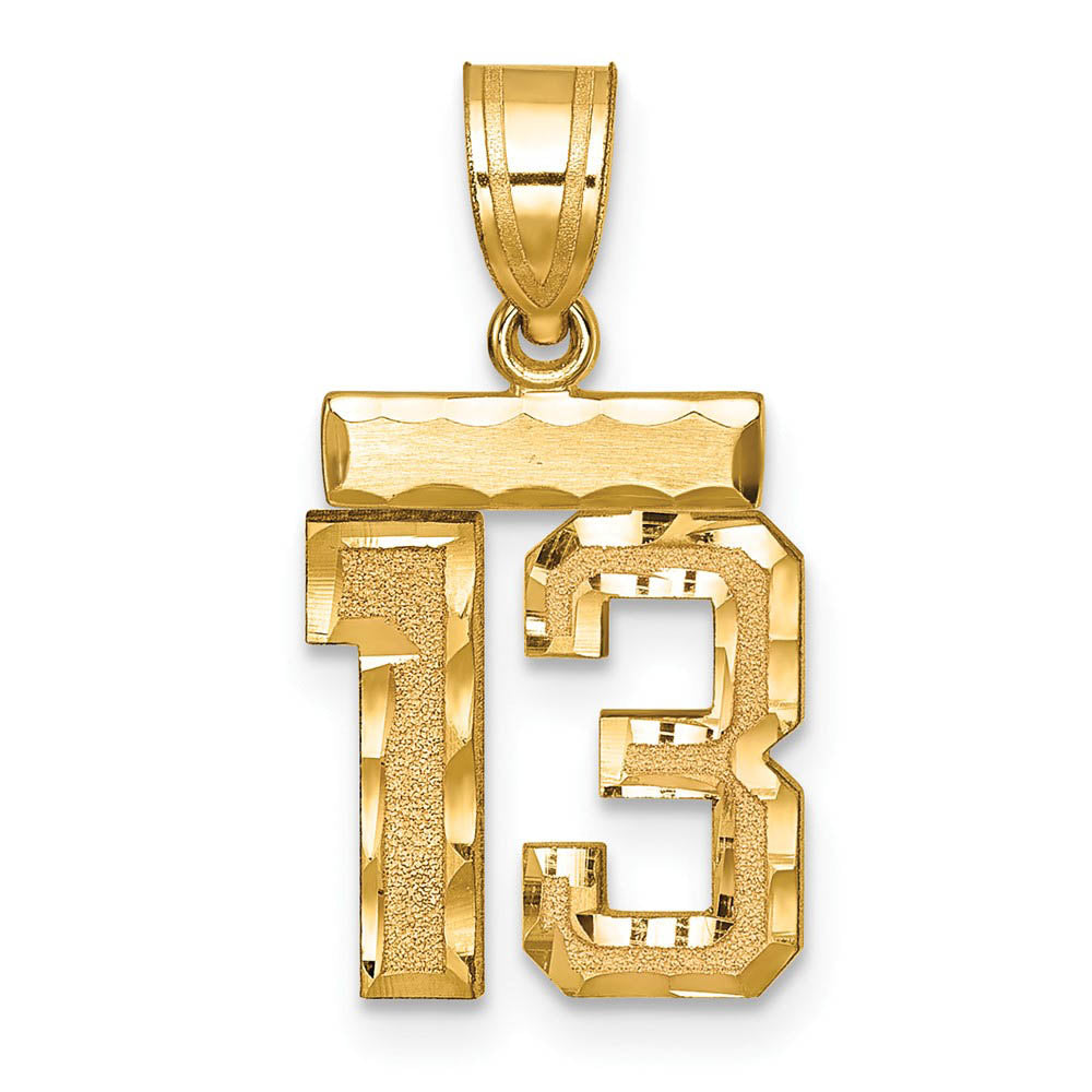 14k Yellow Gold, Varsity Collection, Small D/C Pendant Number 13, Item P10408-13 by The Black Bow Jewelry Co.