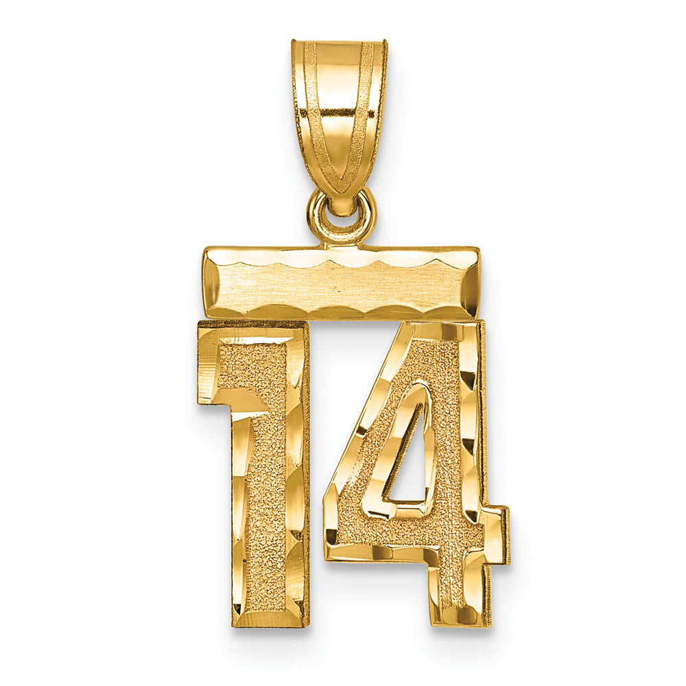 14k Yellow Gold, Varsity Collection, Small D/C Pendant Number 14, Item P10408-14 by The Black Bow Jewelry Co.