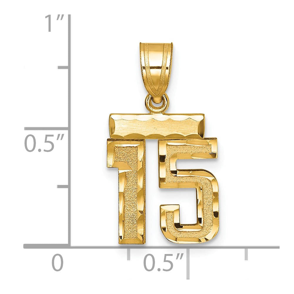 Alternate view of the 14k Yellow Gold, Varsity Collection, Small D/C Pendant Number 15 by The Black Bow Jewelry Co.