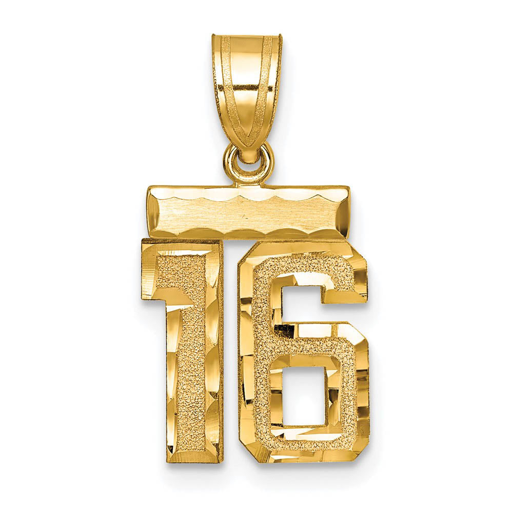 14k Yellow Gold, Varsity Collection, Small D/C Pendant Number 16, Item P10408-16 by The Black Bow Jewelry Co.