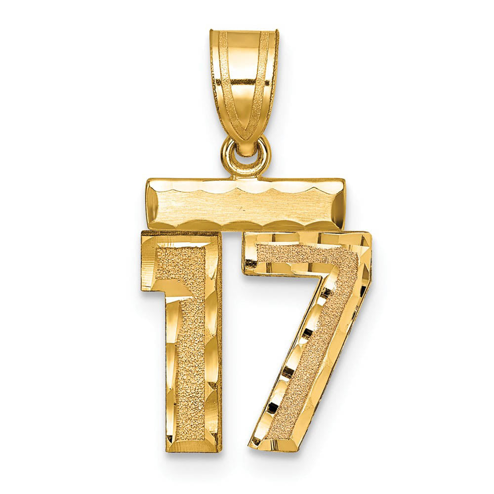 14k Yellow Gold, Varsity Collection, Small D/C Pendant Number 17, Item P10408-17 by The Black Bow Jewelry Co.