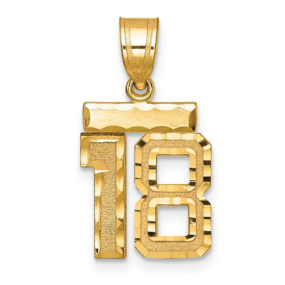 14k Yellow Gold, Varsity Collection, Small D/C Pendant Number 18, Item P10408-18 by The Black Bow Jewelry Co.