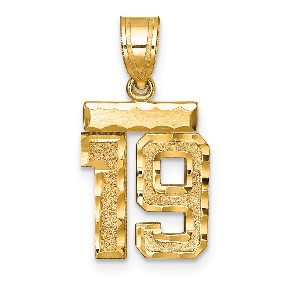14k Yellow Gold, Varsity Collection, Small D/C Pendant Number 19, Item P10408-19 by The Black Bow Jewelry Co.