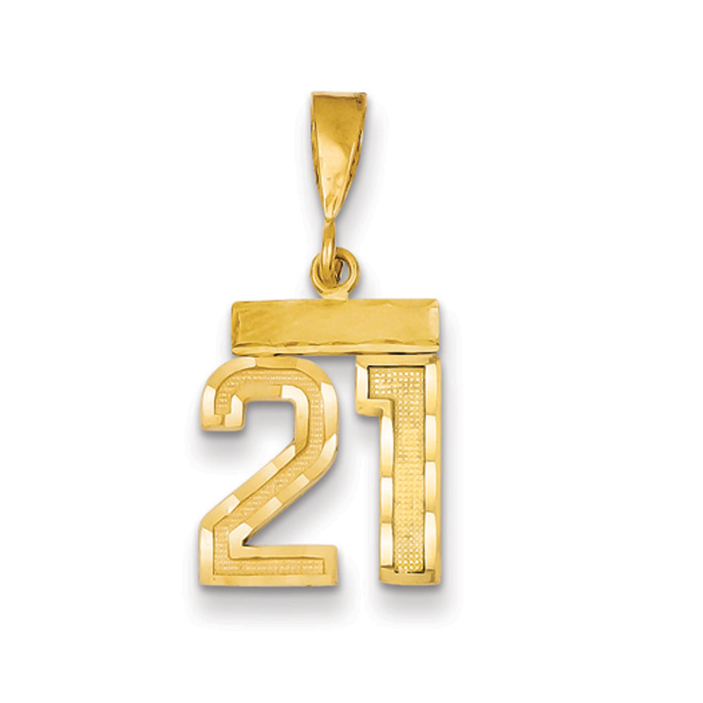 14k Yellow Gold, Varsity Collection, Small D/C Pendant Number 21, Item P10408-21 by The Black Bow Jewelry Co.
