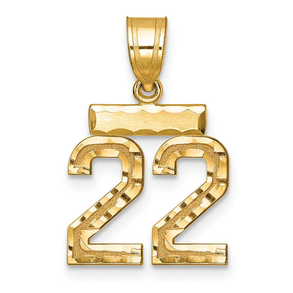 14k Yellow Gold, Varsity Collection, Small D/C Pendant Number 22, Item P10408-22 by The Black Bow Jewelry Co.