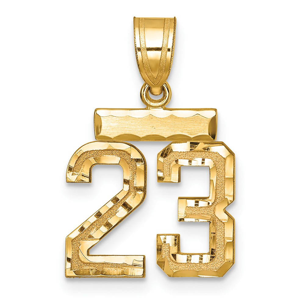 14k Yellow Gold, Varsity Collection, Small D/C Pendant Number 23, Item P10408-23 by The Black Bow Jewelry Co.