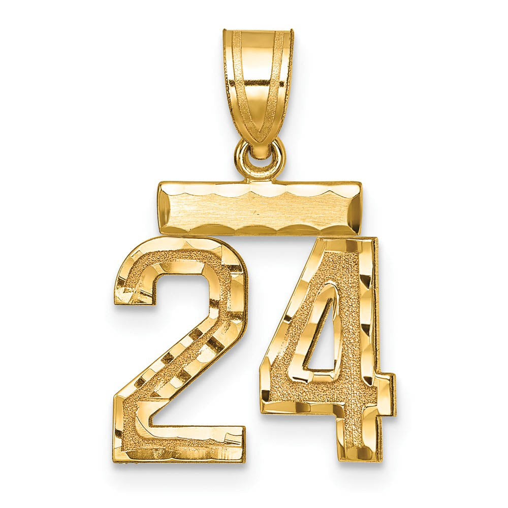 14k Yellow Gold, Varsity Collection, Small D/C Pendant Number 24, Item P10408-24 by The Black Bow Jewelry Co.