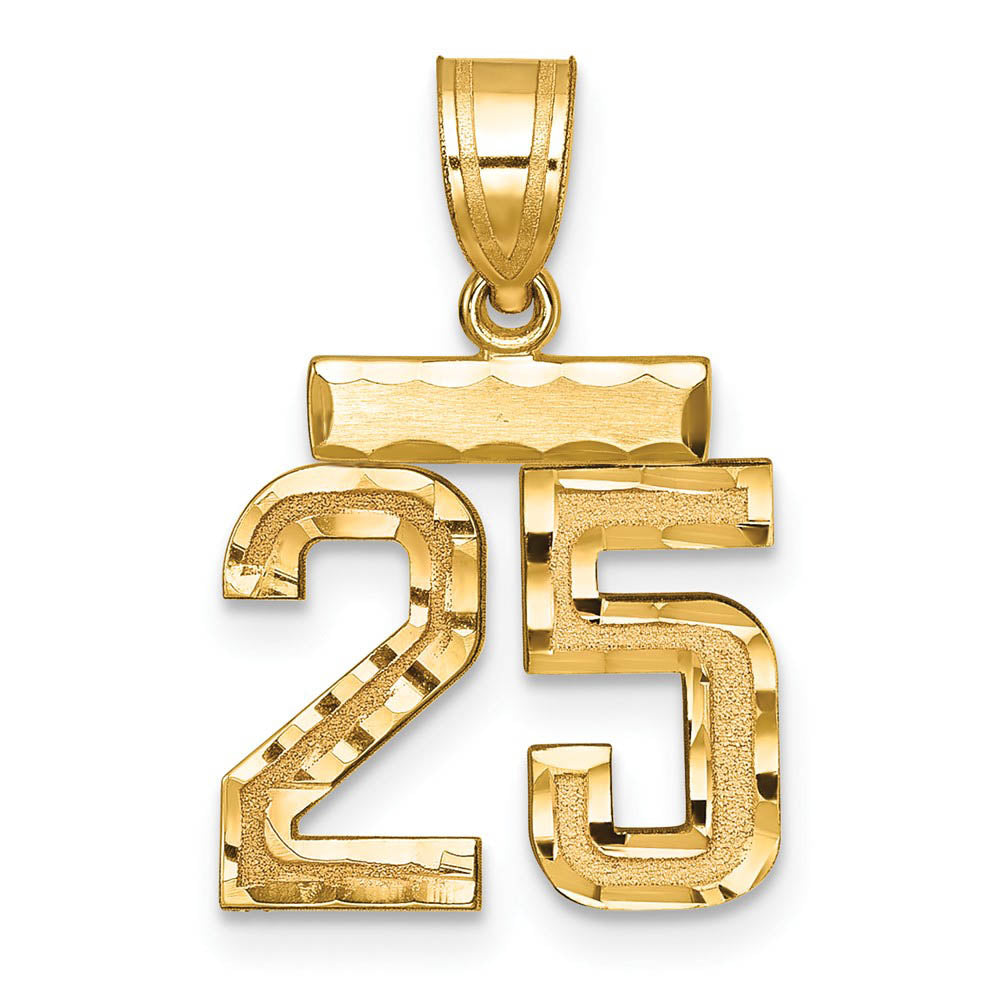14k Yellow Gold, Varsity Collection, Small D/C Pendant Number 25, Item P10408-25 by The Black Bow Jewelry Co.